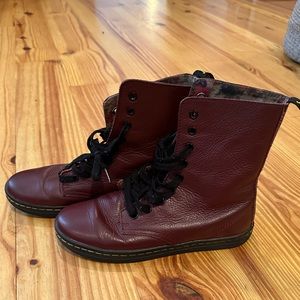 Dr. Martens Shoreditch Airwair Leather Lace Up Boots Maroon Women's